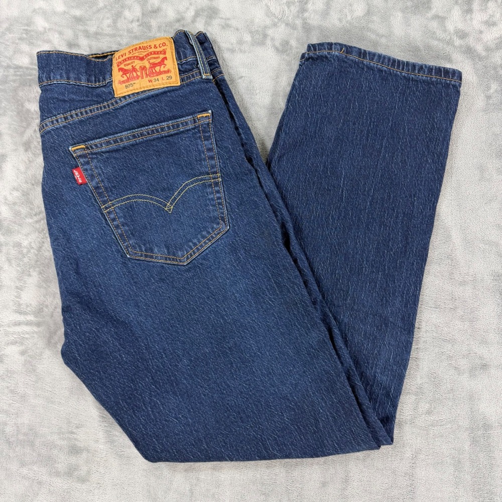 Levi's 505 Regular Fit Straight Leg Jeans Men's Size 34x29 Dark Wash Blue